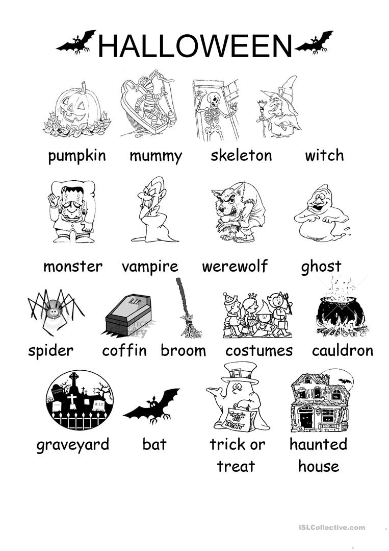 Halloween Vocabulary Printables | Halloween Arts - Free Printable | Free Printable French Halloween Worksheets