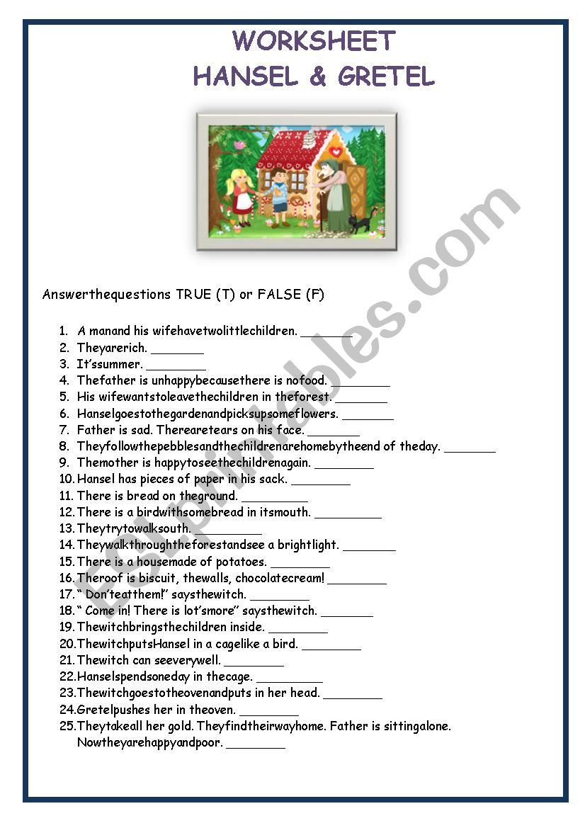 Hansel And Gretel Printable Worksheets Printable Worksheets