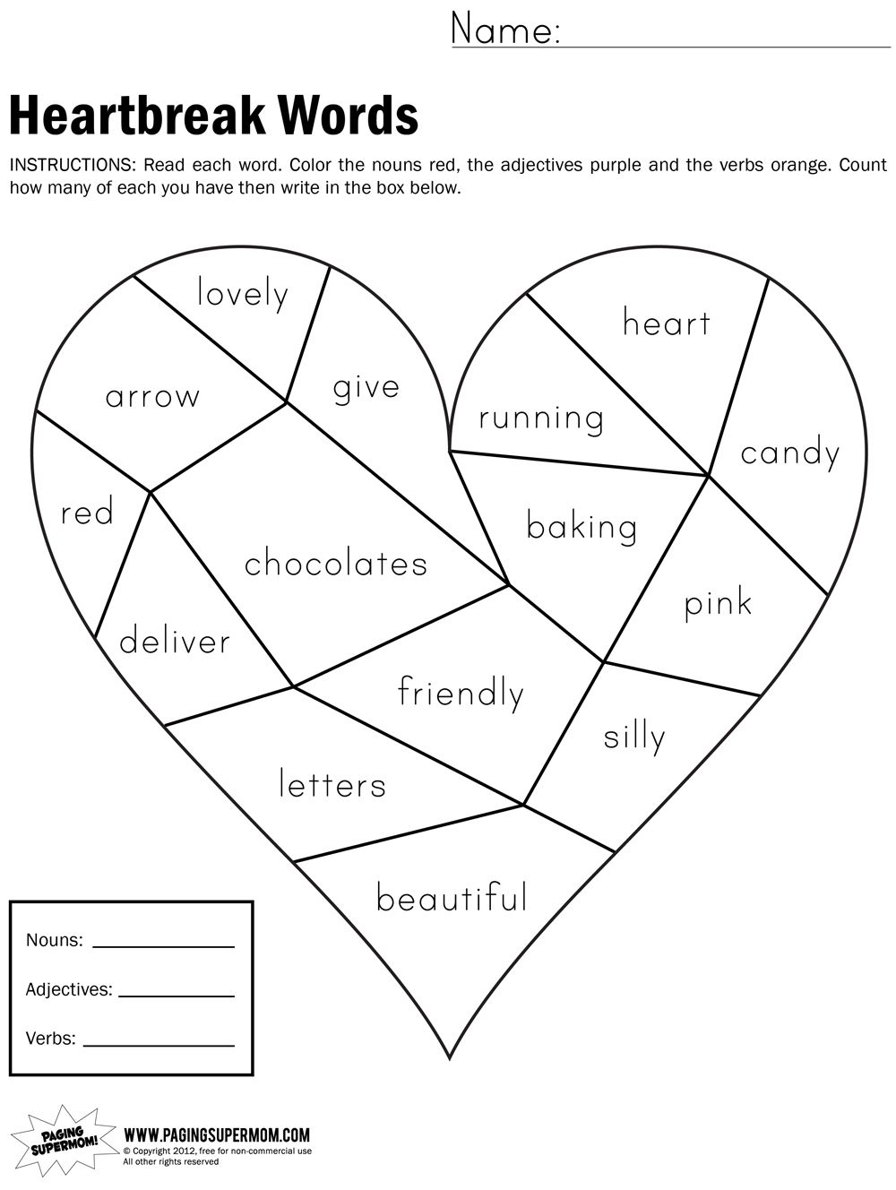 Heartbreak Words Free Printable Worksheet | Education---February | Free Printable Valentine Math Worksheets