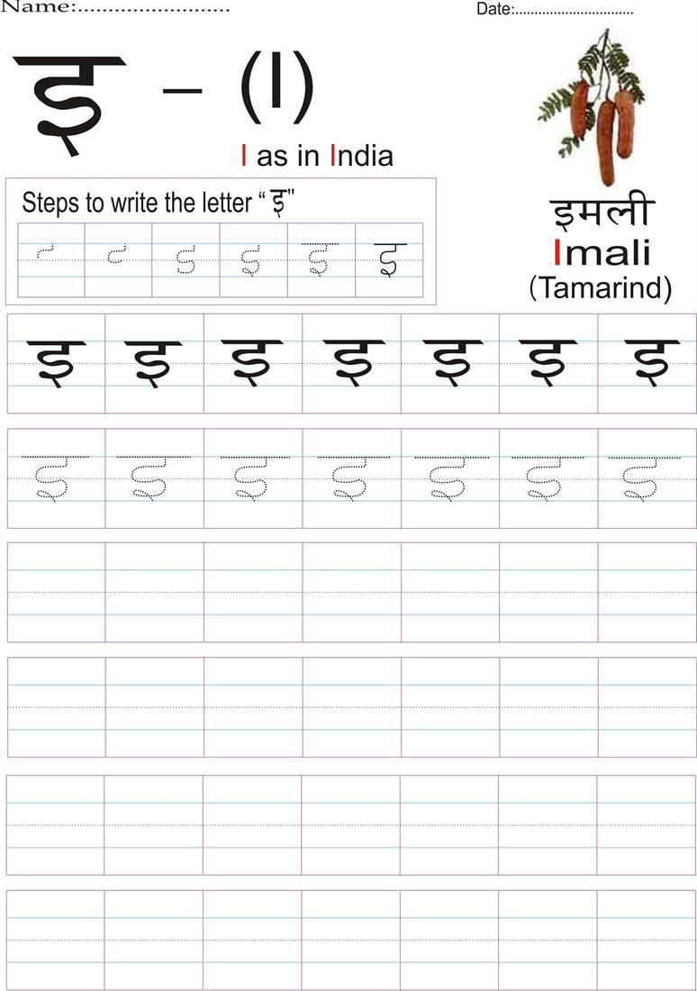 Hindi Alphabet Practice Worksheet - Letter इ | Hindi | Hindi | Alphabet Practice Worksheets Printable
