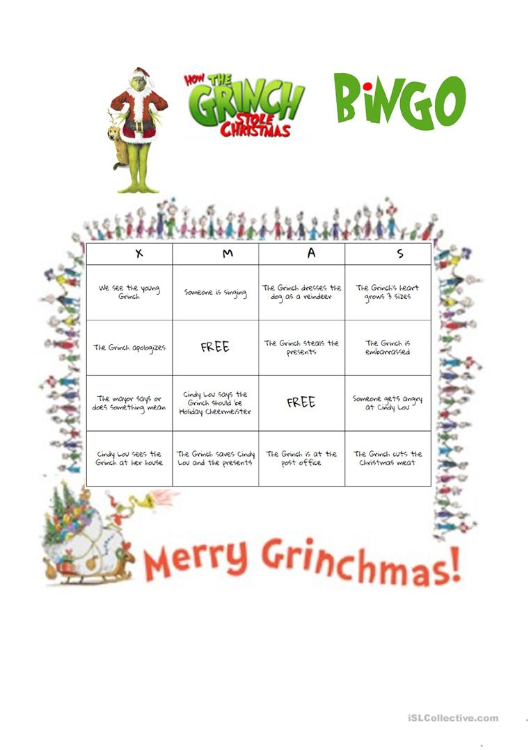 How The Grinch Stole Christmas (2000 Film) Bingo Worksheet - Free | Free Printable Grinch Worksheets