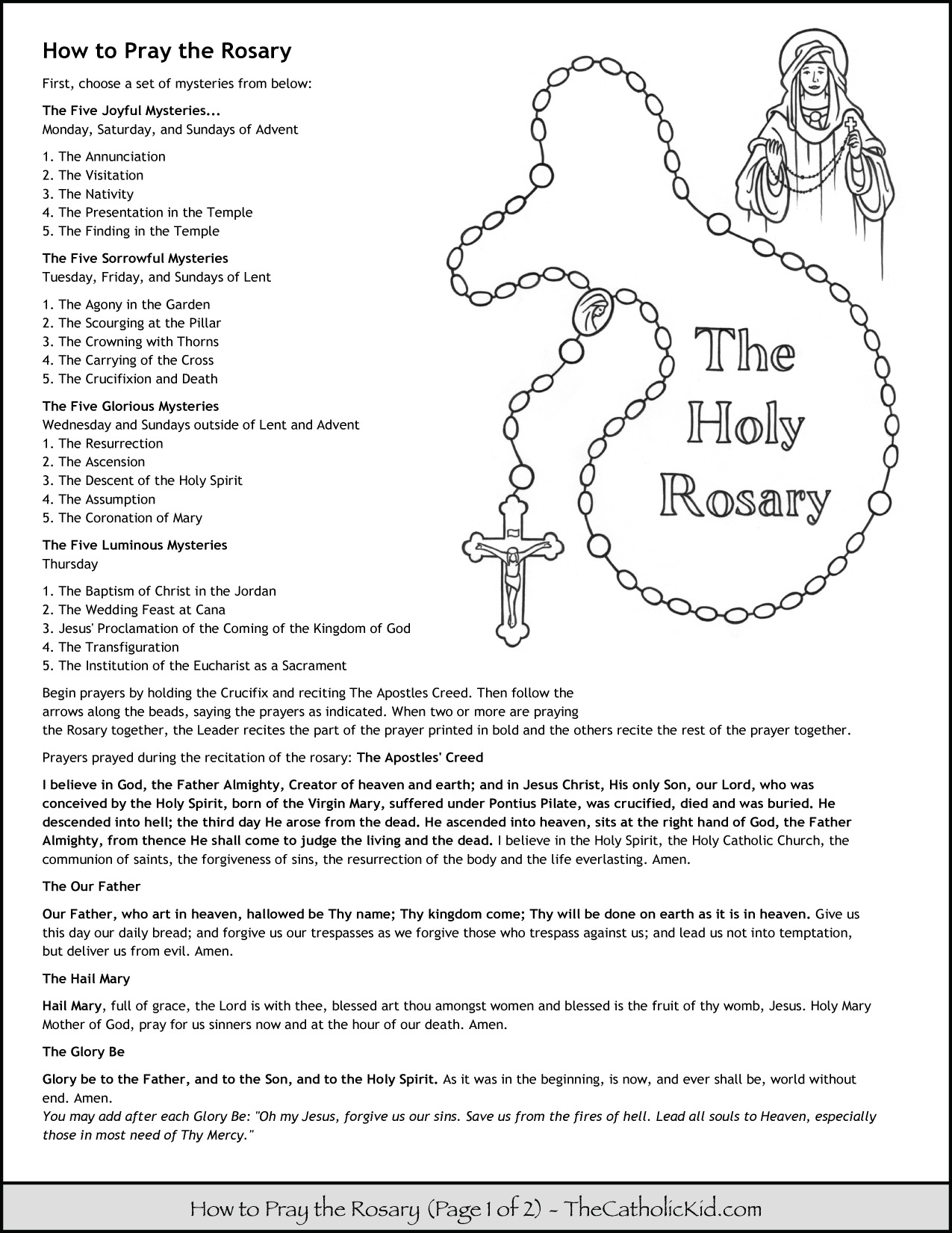 How To Pray The Rosary Coloring Page For Kids - Thecatholickid | Free Printable Rosary Worksheets