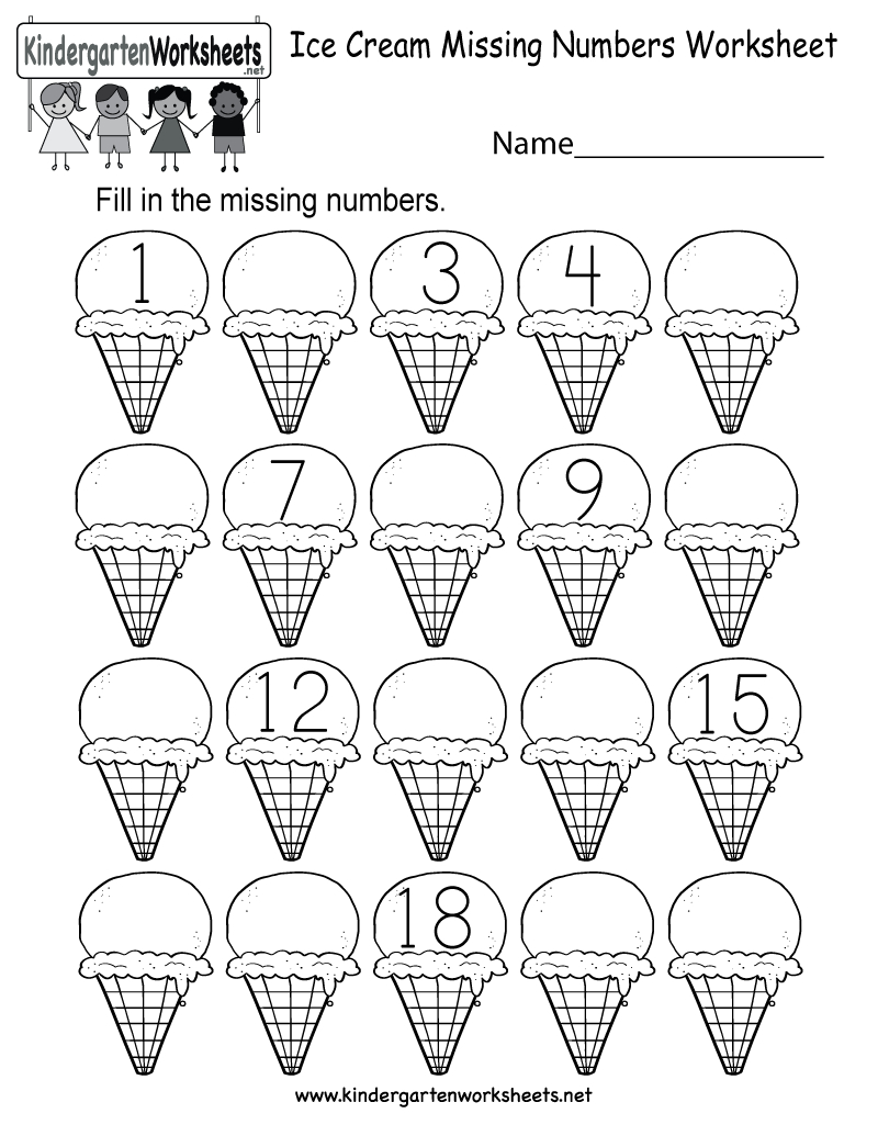 Ice Cream Missing Numbers 1-20 Worksheet For Kindergarten (Free | Free Printable Missing Number Worksheets