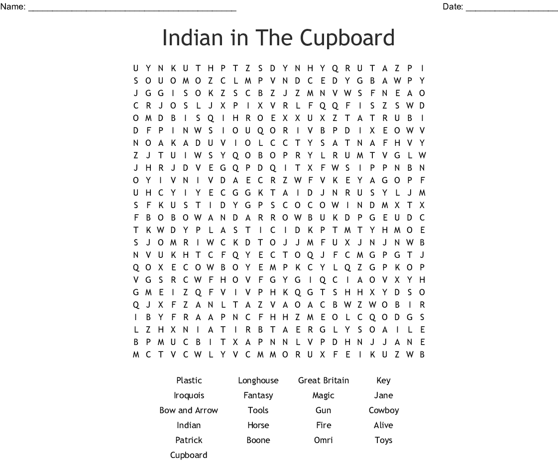 Indian In The Cupboard Word Search - Wordmint | Indian In The Cupboard Free Printable Worksheets