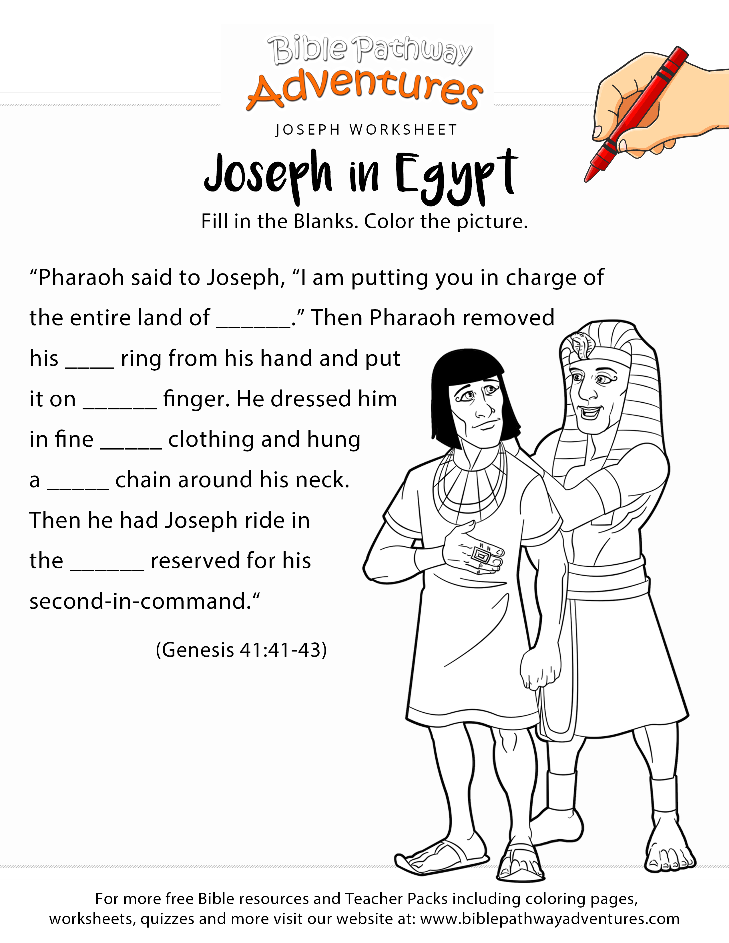 Joseph In Egypt Worksheet And Coloring Page | Sunday School | Free Printable Children&amp;amp;#039;s Bible Lessons Worksheets