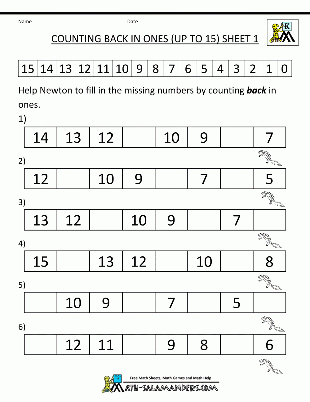 Kindergarten Counting Worksheet - Sequencing To 15 | Free Printable Number Worksheets For Kindergarten