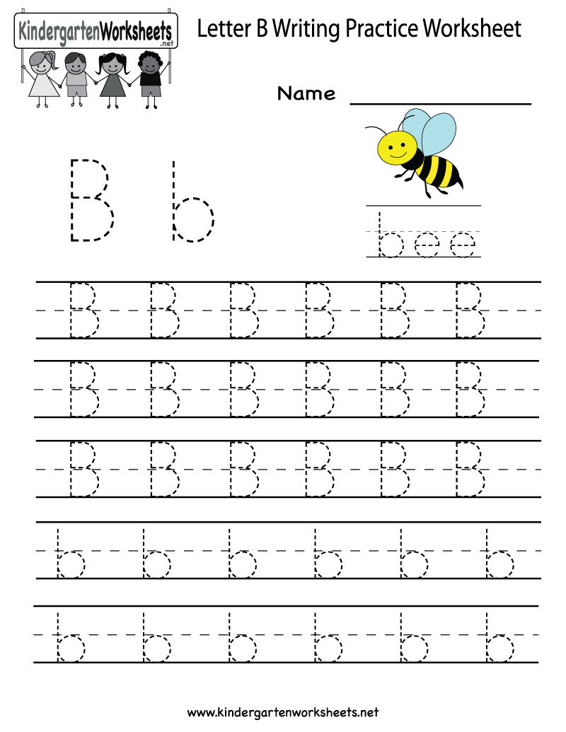 Kindergarten Letter B Writing Practice Worksheet Printable | Things | Free Printable Letter Writing Worksheets