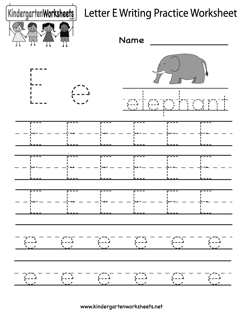Kindergarten Letter E Writing Practice Worksheet Printable | Preschool Writing Worksheets Free Printable