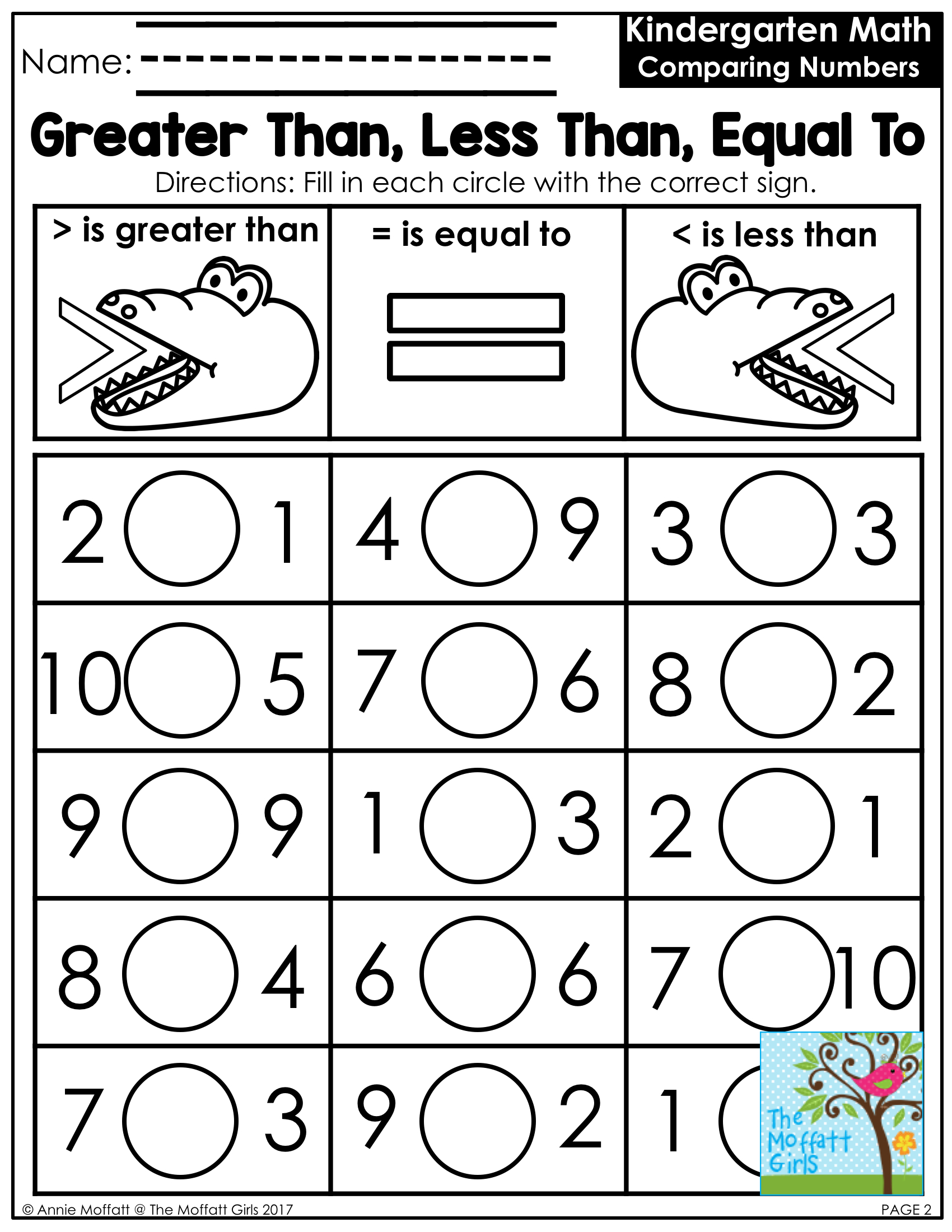 Greater Than Less Than Worksheets Comparing Numbers