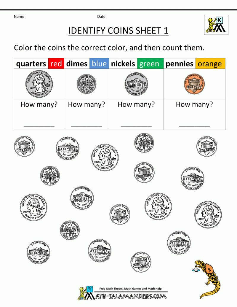 Kindergarten-Printable-Worksheets-Identify-Coins-1.gif (800×1035 | Free Printable Money Worksheets For Kindergarten
