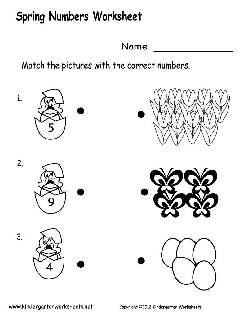 Kindergarten Spring Numbers Worksheet Printable | Spring Worksheets | Spring Printable Worksheets