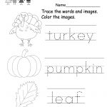 Kindergarten Thanksgiving Tracing Worksheet Printable | Thanksgiving | Printable Thanksgiving Worksheets Kindergarten