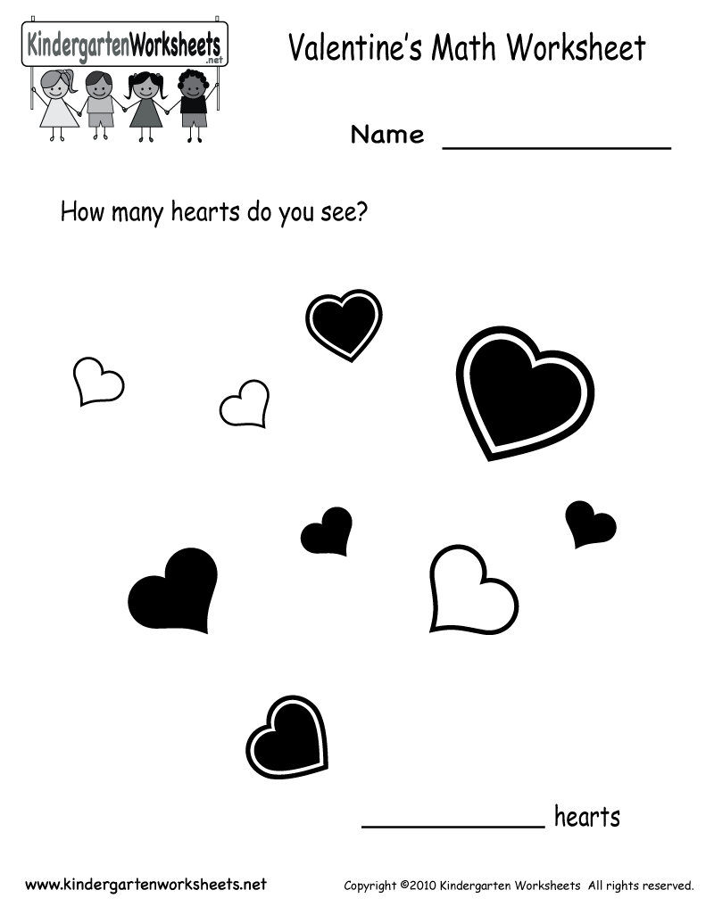 Kindergarten Valentine's Day Math Worksheet Printable | Valentine's | Free Printable Preschool Valentine Worksheets