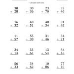 Large Print 2 Digit Plus 2 Digit Addition With No Regrouping (A) | Printable 2 Digit Addition Worksheets