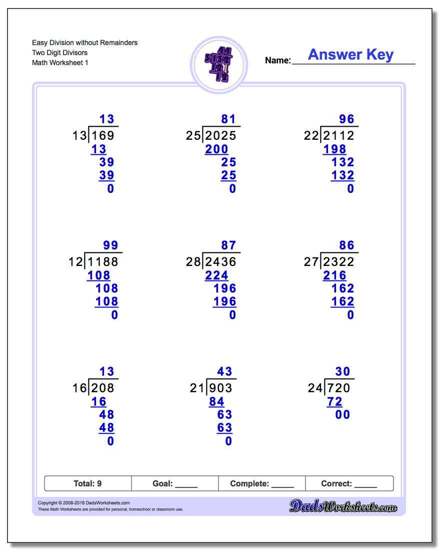 Printable Math Worksheets Division