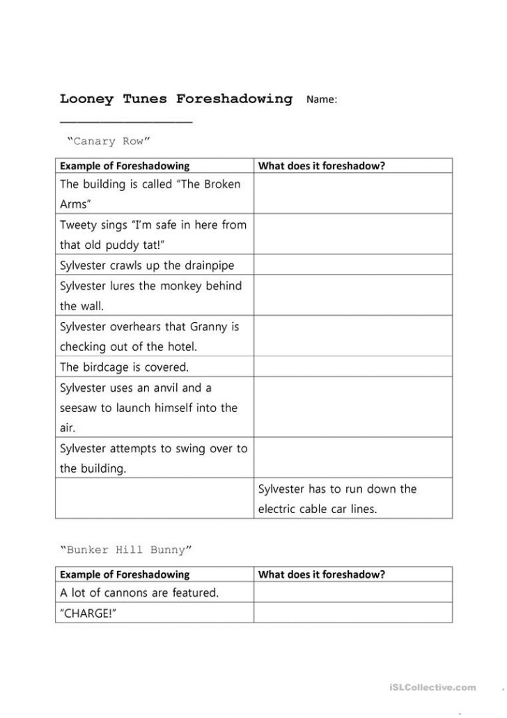 Looney Tunes Foreshadowing Worksheet - Free Esl Printable Worksheets ...