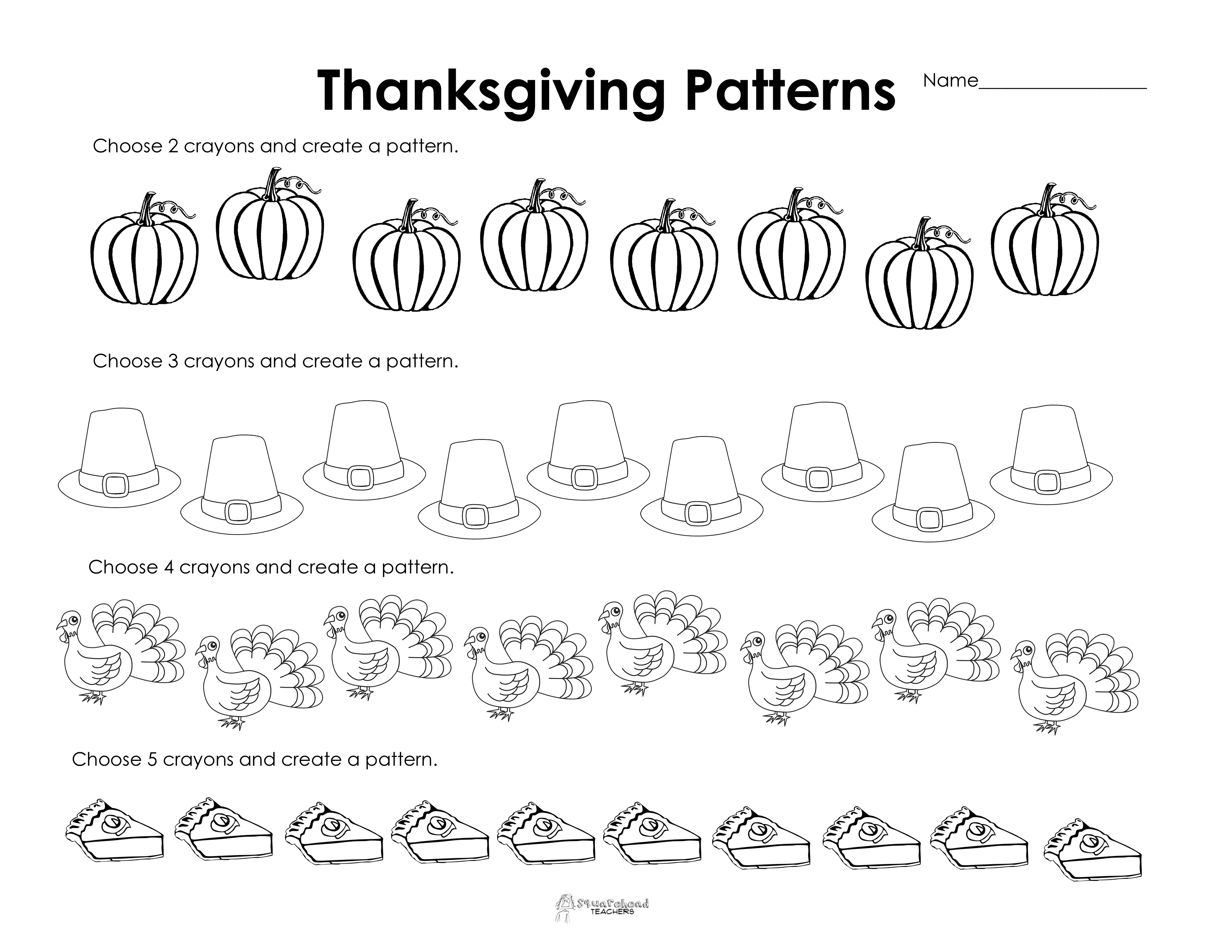Making Patterns: Thanksgiving Style (Free Worksheet!) | Squarehead | Printable Thanksgiving Worksheets Kindergarten