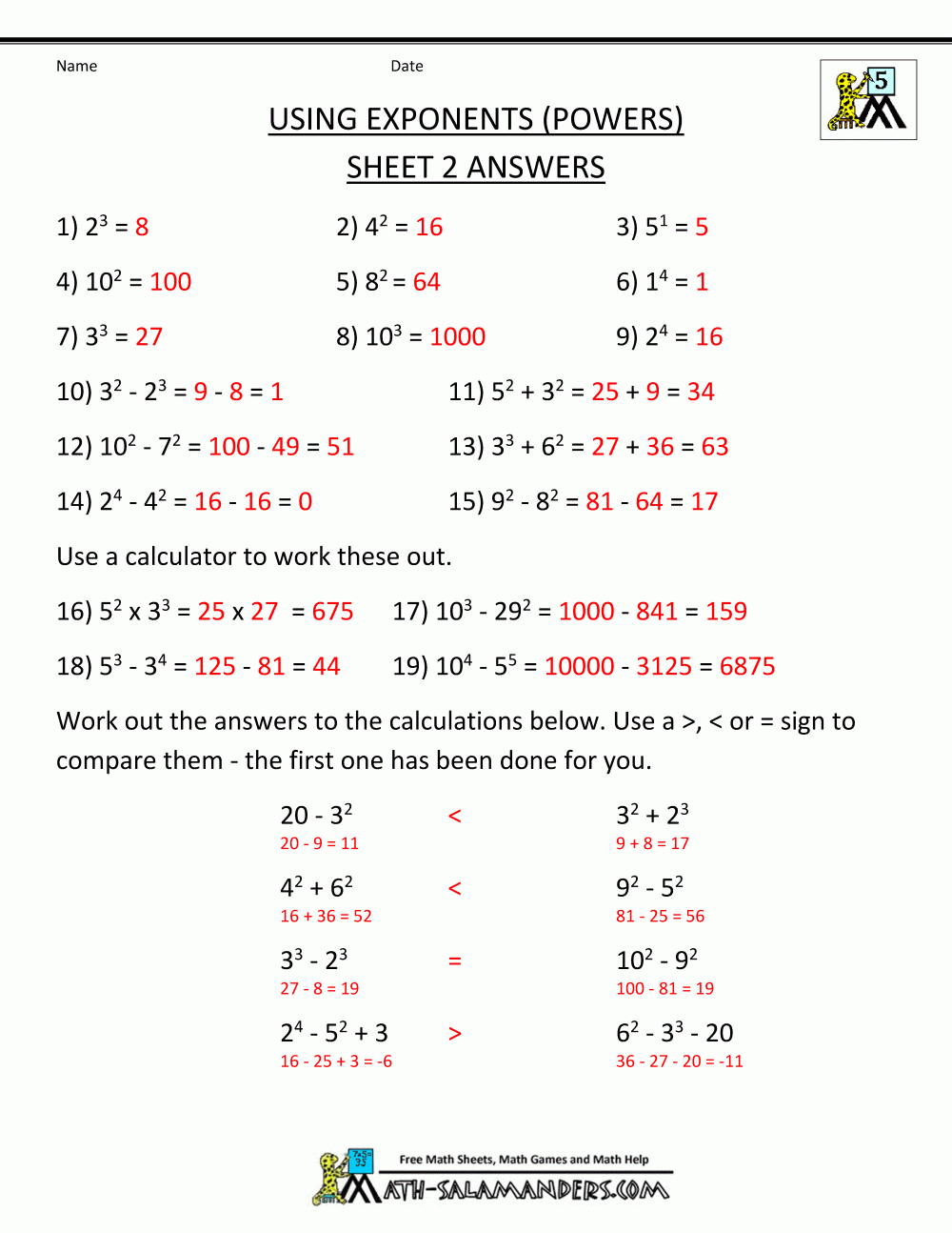 5Th Grade Exponents Printable Worksheets Printable Worksheets