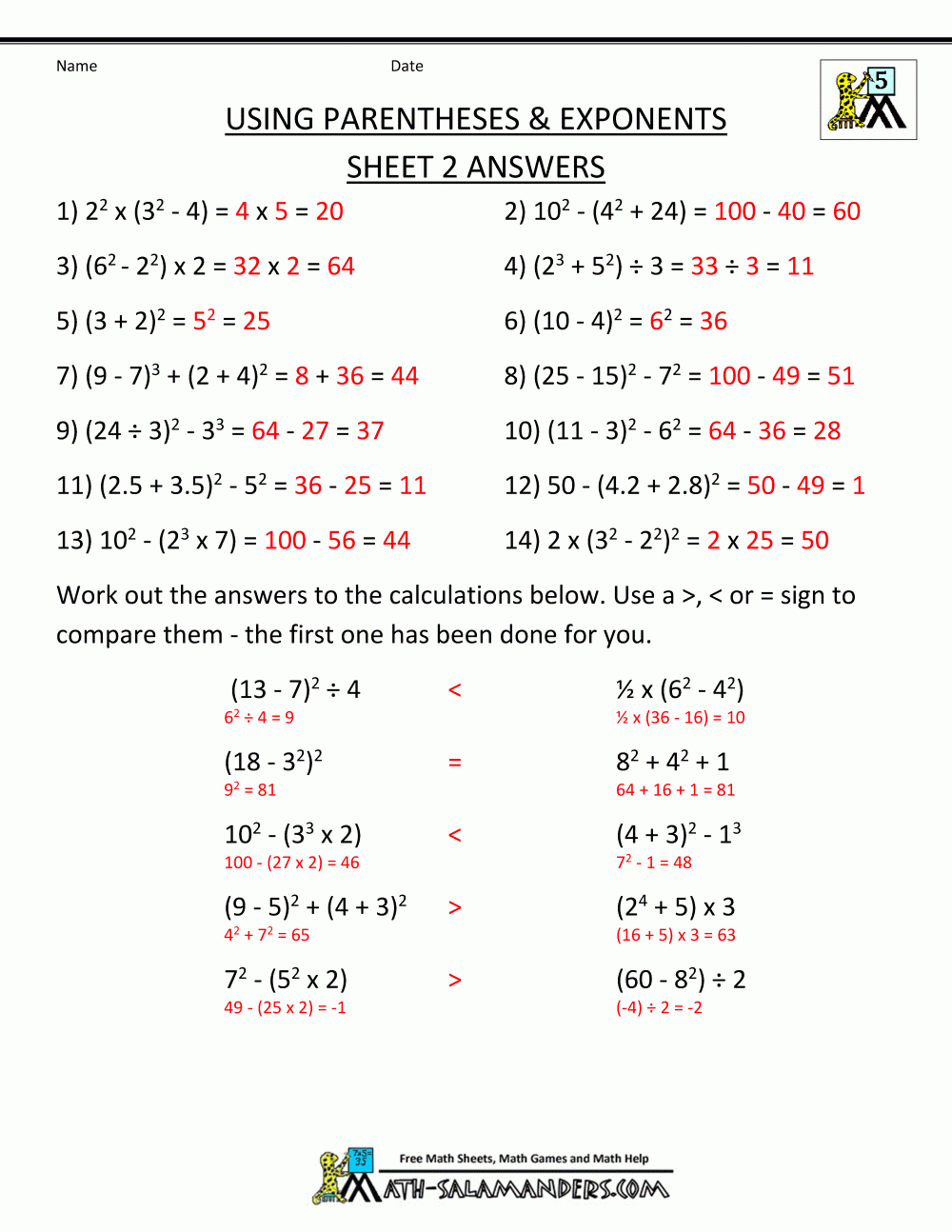 Math Worksheets 5Th Grade Complex Calculations | Order Of Operations Free Printable Worksheets With Answers