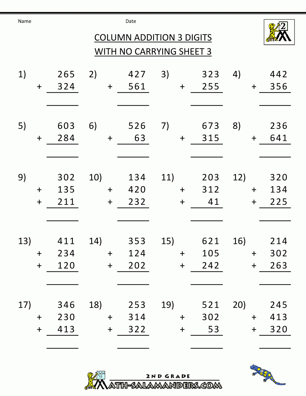 Math Worksheets For 3Rd Grade | Second Grade Math Worksheets Column | Grade 3 Maths Worksheets Printable