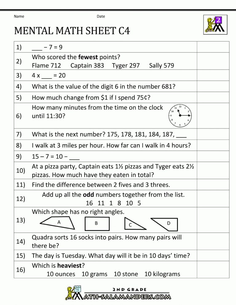 Math Test Printable Worksheets - Printable Worksheets