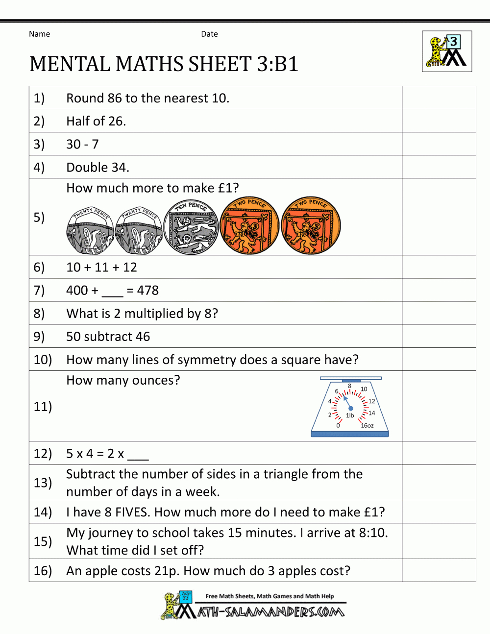 Mental Maths Year 3 Worksheets | K2 Maths Worksheets Printable