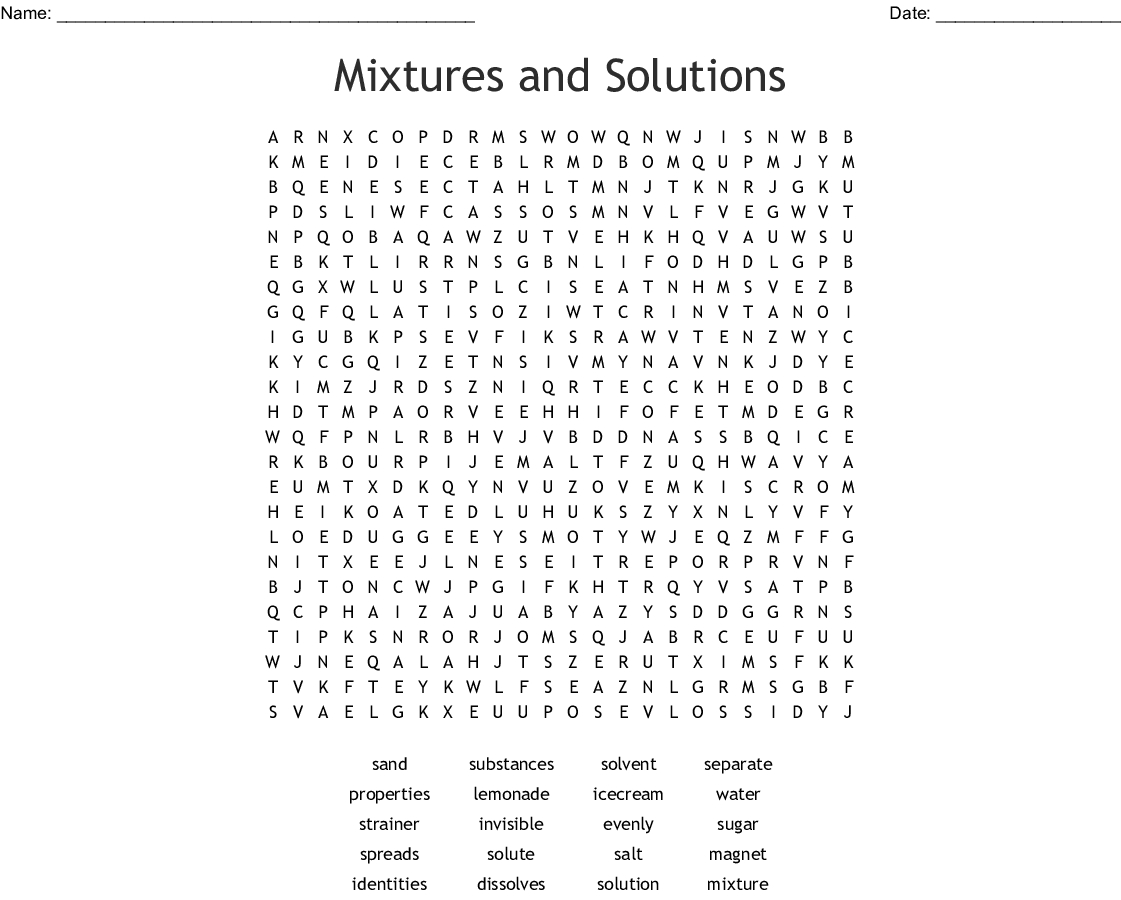 Mixtures And Solutions Word Search - Wordmint | Free Printable Worksheets On Mixtures And Solutions