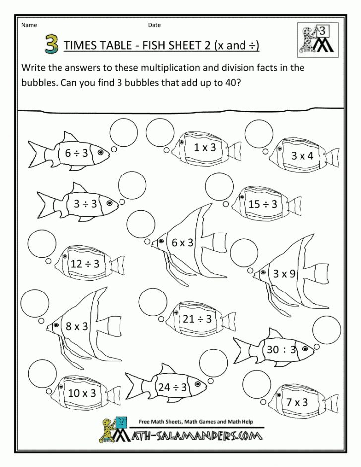 Multiplication Fact Sheet 3 Times Table Fish 2 | Hs Math | Fun Math
