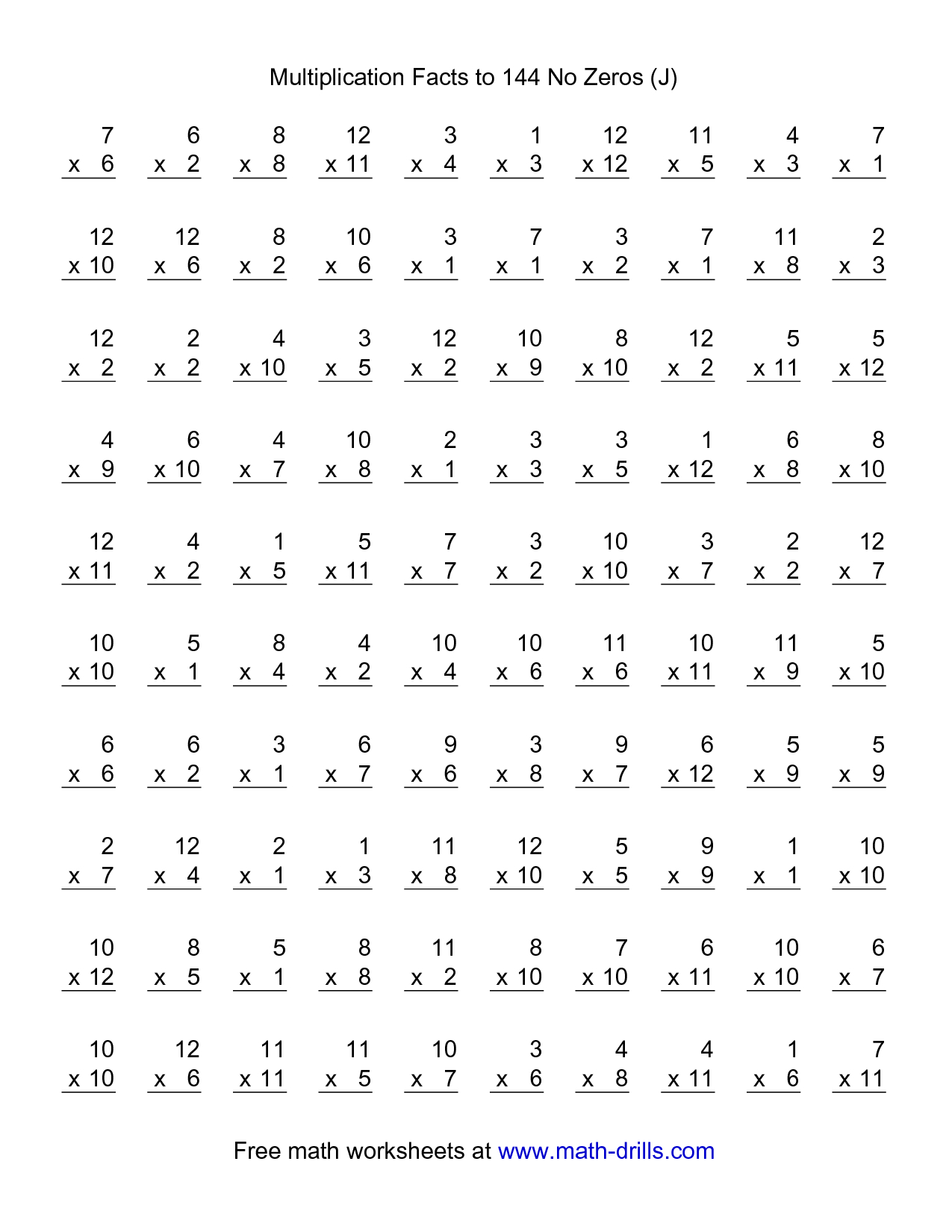 Multiplication Facts Worksheets | Multiplication Facts To 144 No | Multiplication Worksheets 1 12 Printable