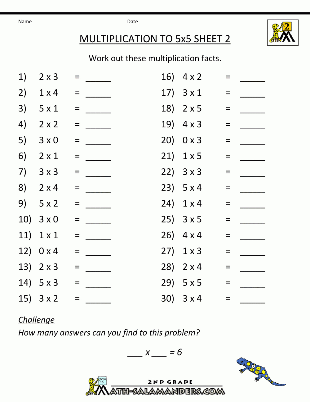 Multiplication Practice Worksheets To 5X5 | Basic Multiplication Printable Worksheets