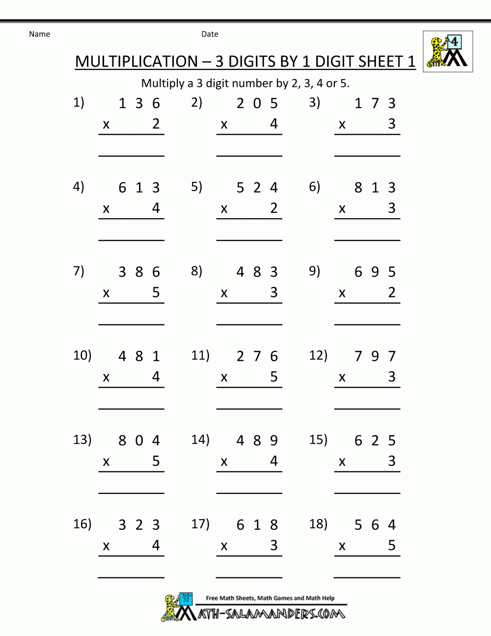 Multiplication Sheet 4Th Grade | Free Printable Math Worksheets For 4Th Grade Multiplication