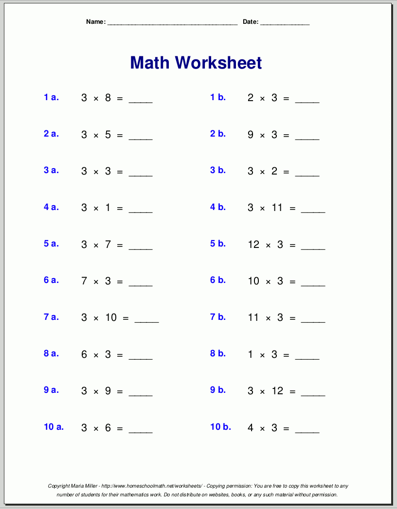 Multiplication Worksheets For Grade 3 | Printable Math Worksheets 3Rd Grade Multiplication