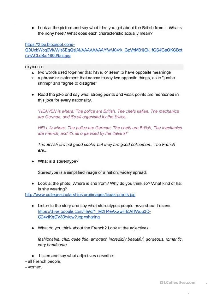 National Stereotypes Worksheet - Free Esl Printable Worksheets Made ...
