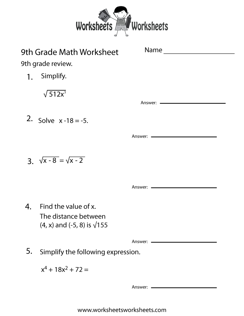 Ninth Grade Math Practice Worksheet Printable | Teaching | Math | 9Th Grade Printable Worksheets Free