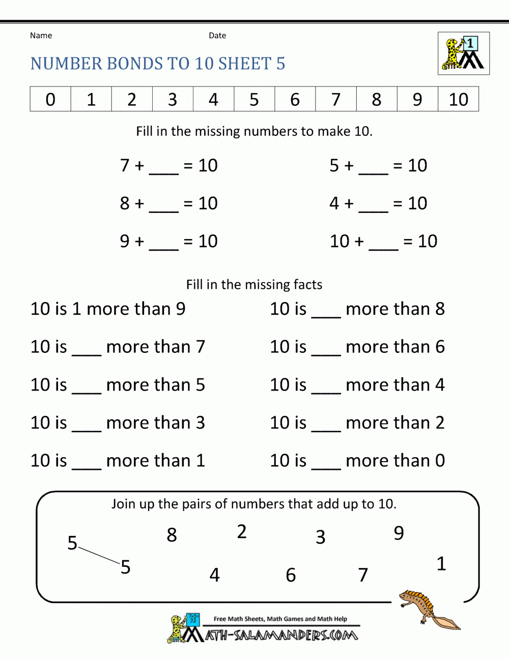 Number Bonds To 10 Worksheets | Free Printable Number Bonds Worksheets For Kindergarten