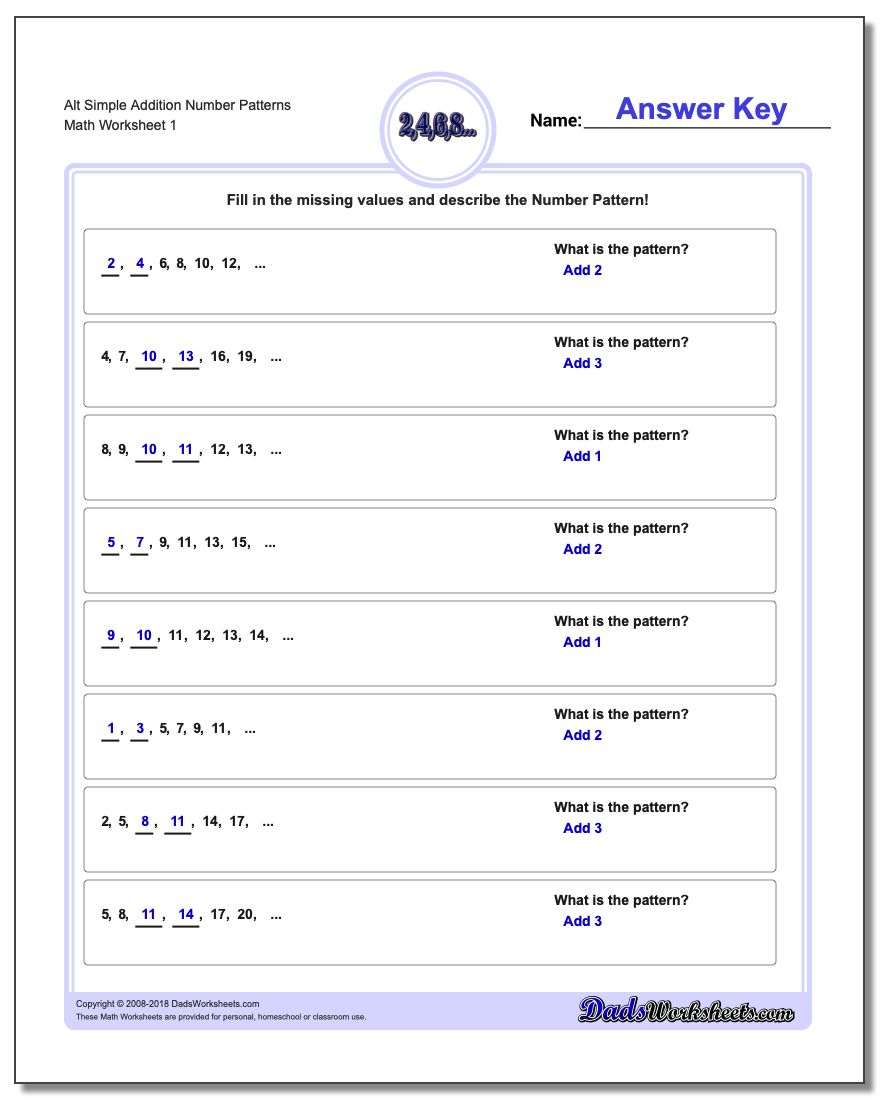 Number Patterns | Go Math Printable Worksheets