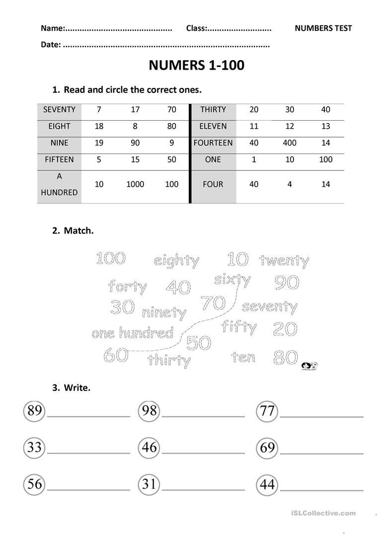 Numbers Exercises 1-100 Worksheet - Free Esl Printable Worksheets | Numbers 1 100 Printable Worksheets