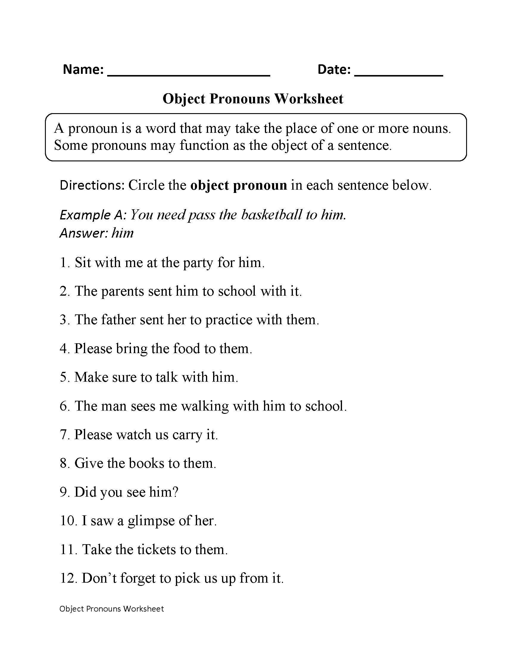 Free Printable Pronoun Worksheets For 2Nd Grade Printable Worksheets