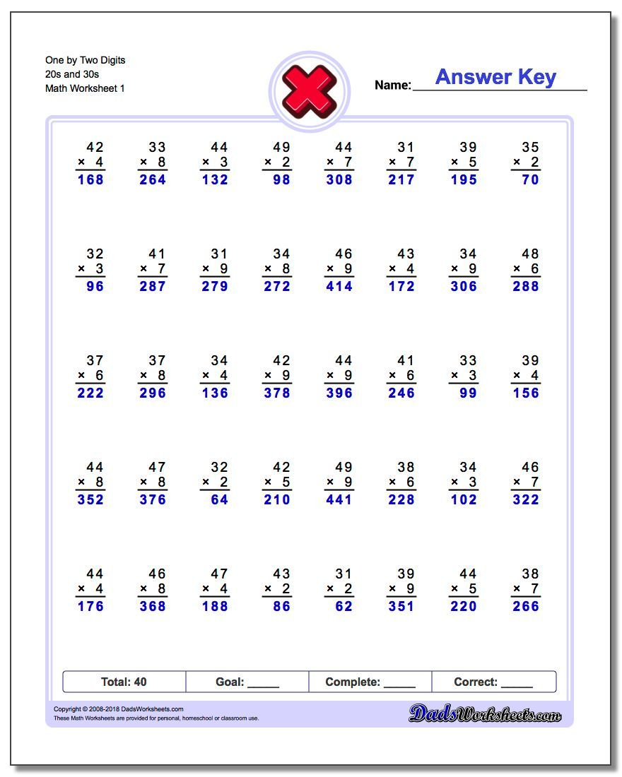 The Multiplying 2 Digit1 Digit Numbers A Math Worksheet From Free Printable Double Digit