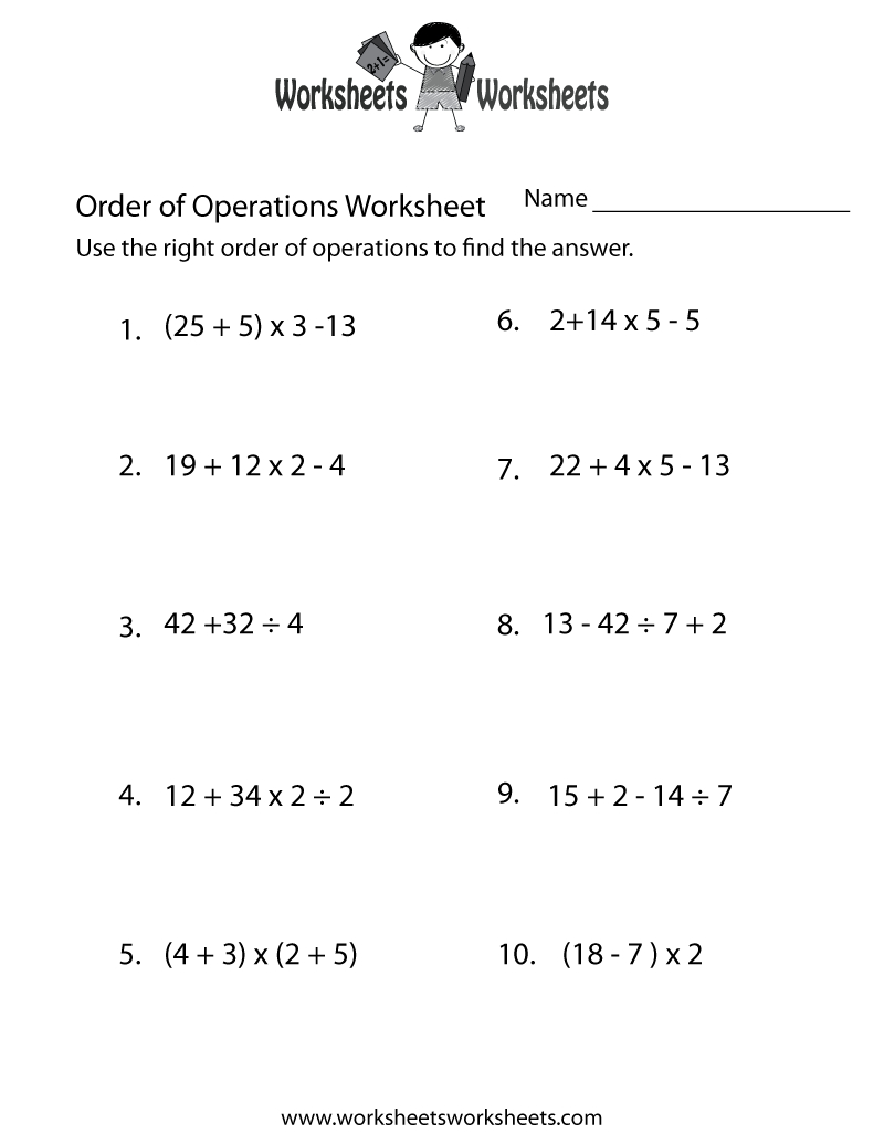 Order Of Operations Worksheet | Order Of Operations Worksheets | 7 Grade Worksheets Free Printables