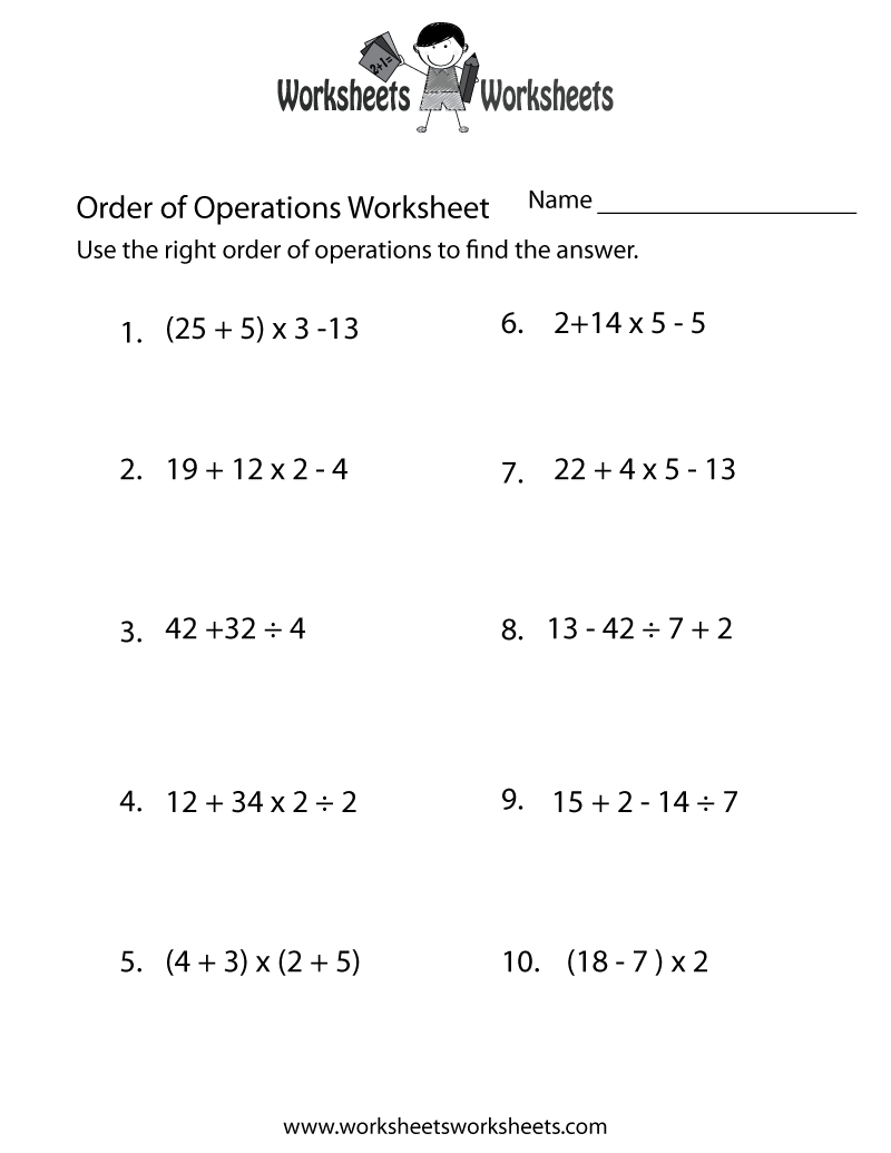 Free Printable Order Of Operations Worksheets 7Th Grade Printable