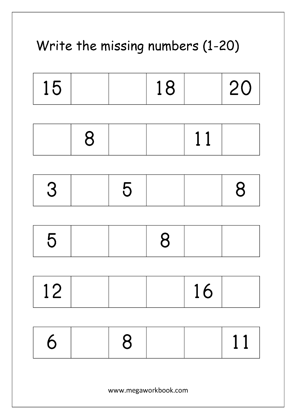 Ordering Numbers Worksheets, Missing Numbers, What Comes Before And | Writing Numbers 1 20 Printable Worksheets