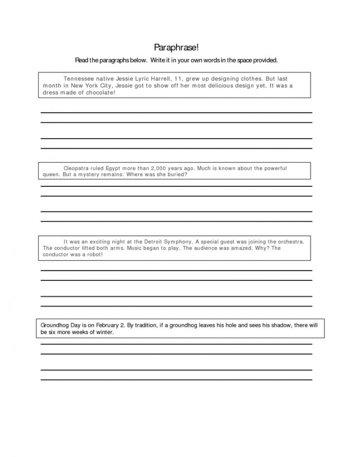 Page 1 - Paraphrase Worksheet.docx | Educational Materials | High | 7Th