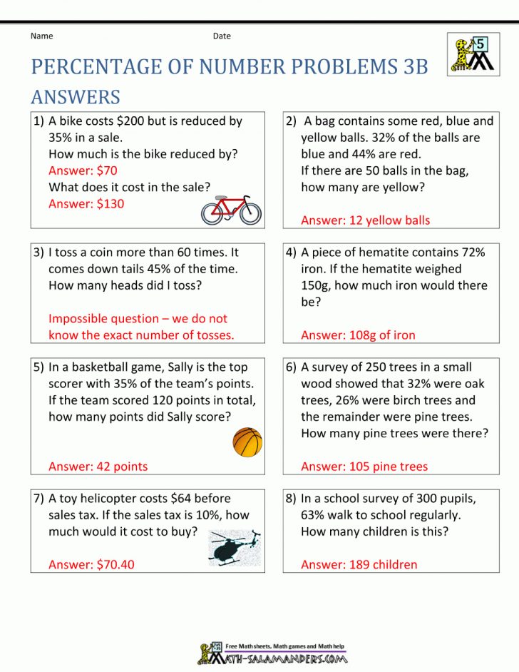 Percentage Word Problems | Math Percentages Worksheets Printable ...