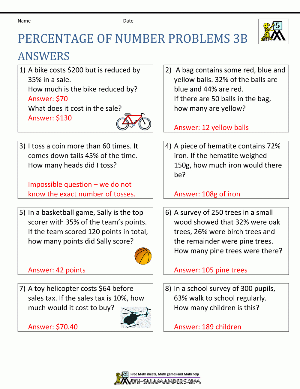 Percentage Word Problems Grade 6