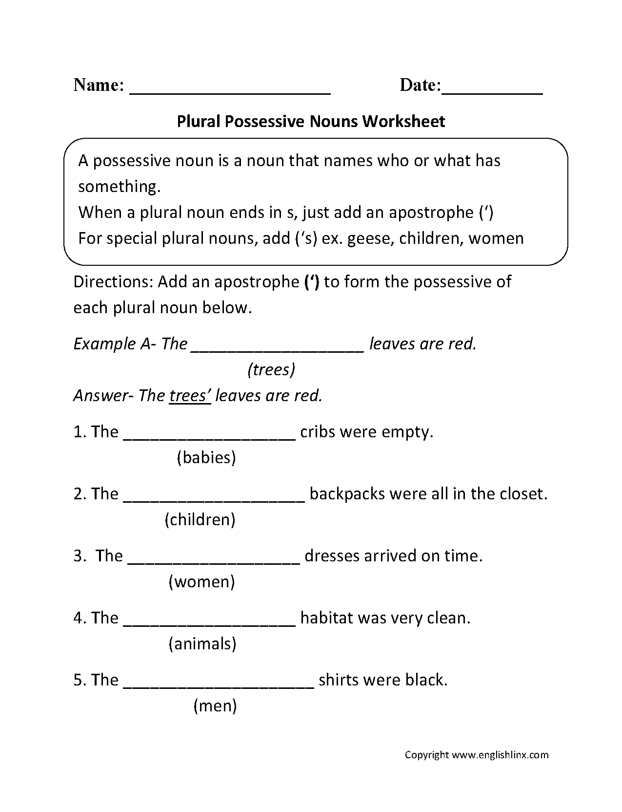 4th Grade Possessive Nouns