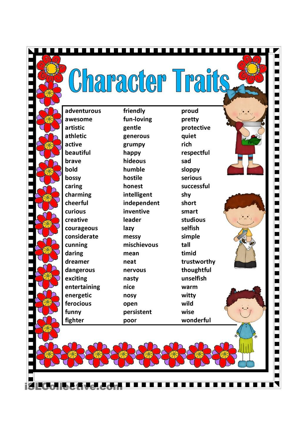 Printable Character Traits Worksheet