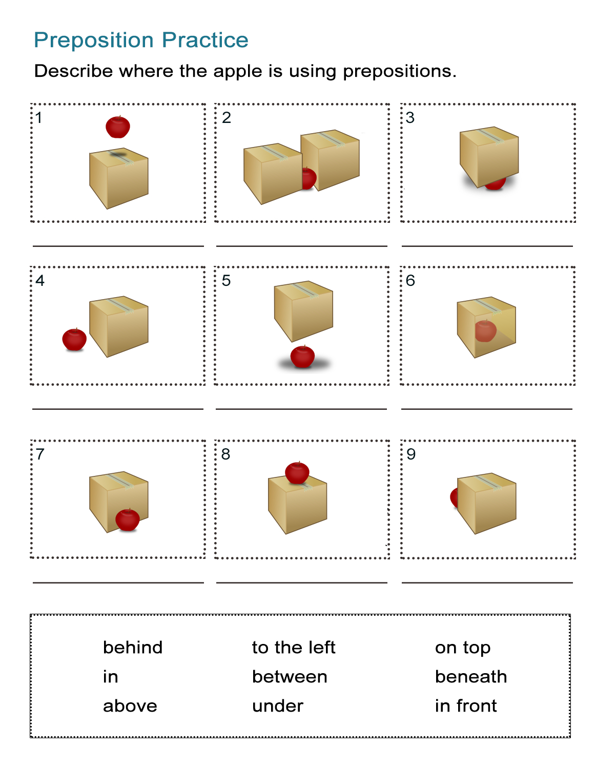 Prepositions Of Location Worksheet: Where Is The Apple? - All Esl | Free Printable Worksheets For Prepositions