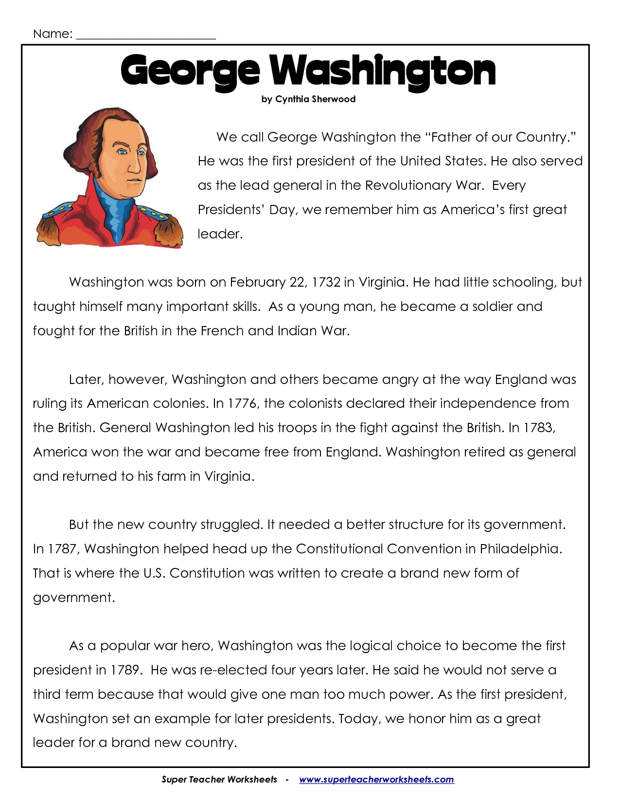 President&amp;#039;s Day Coloring Worksheet | George Washington Worksheets | George Washington Printable Worksheets