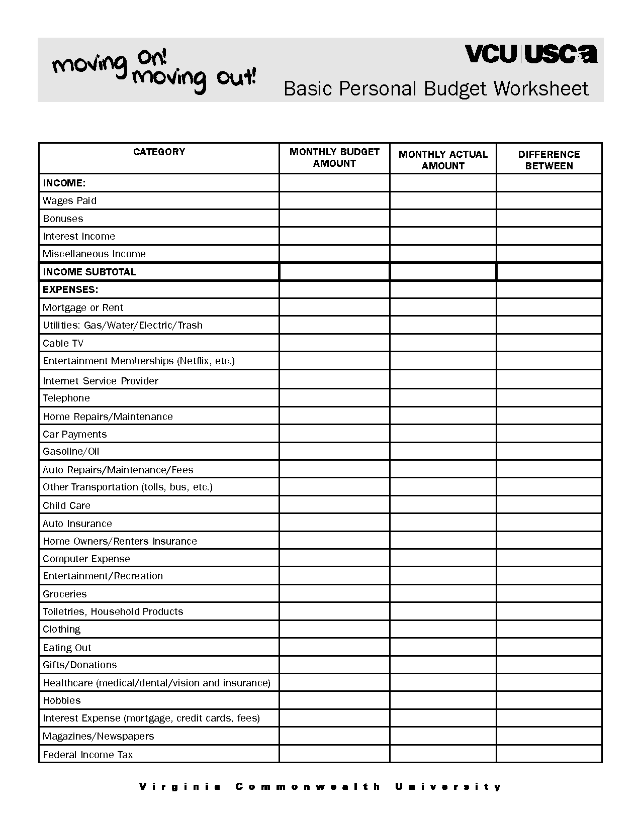 Printable Budget Worksheet Pdf Printable Worksheets